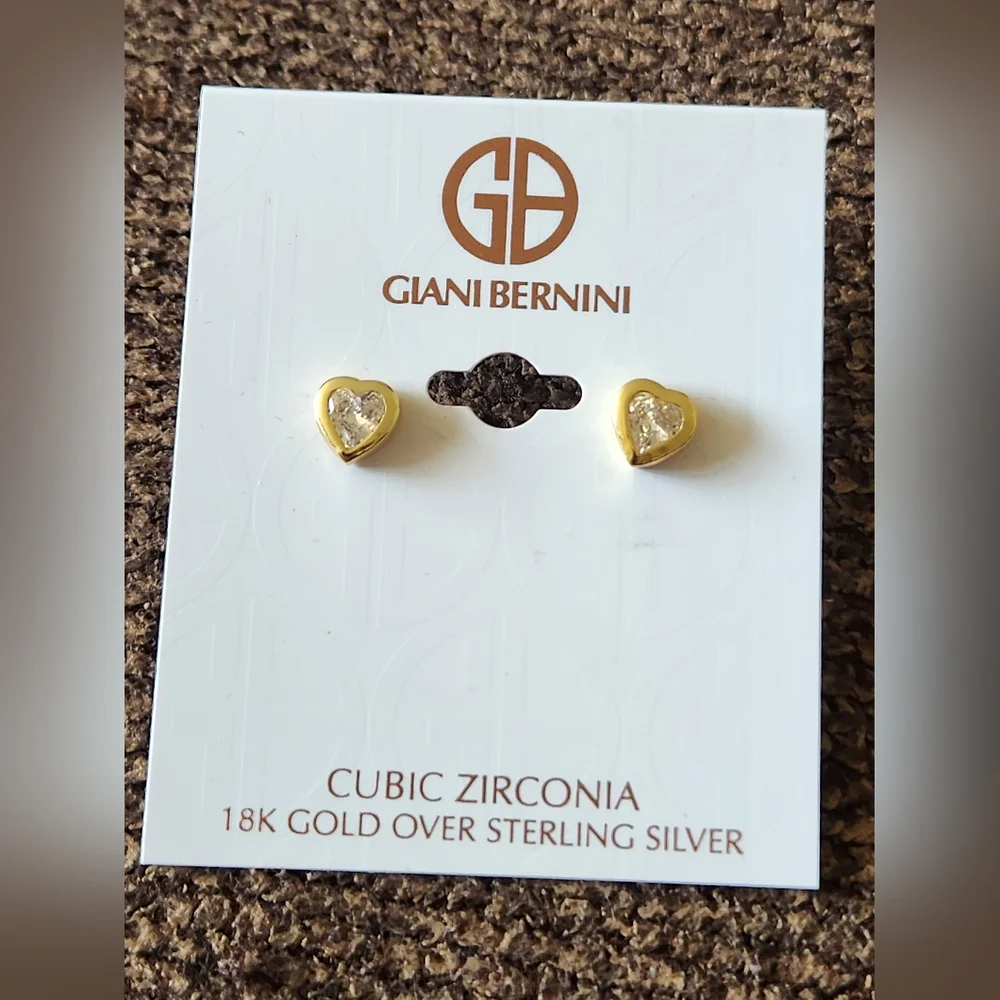 Giani Bernini 18K Gold Over Sterling Silver Heart Earrings Cubic Zirconia NWT